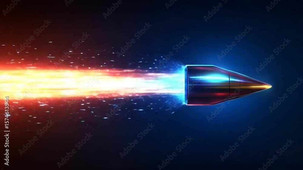 Abstract bullet shooting across the screen with blue and red fire trail effect