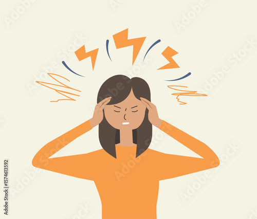 Stress and anxiety. Frustrated woman holding her head, tension and headache. mental health, emotions, and lifestyle