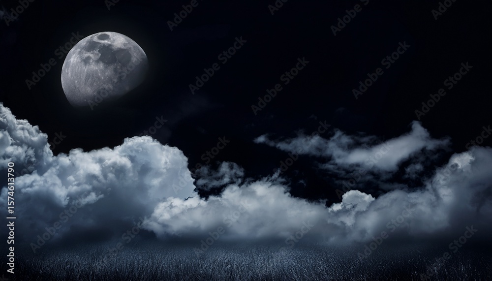Fototapeta premium dark black sky with clouds and moon