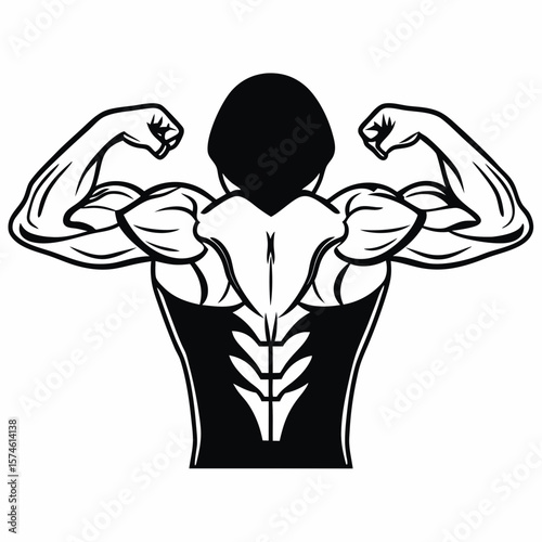 Muscular back flex pose black silhouette bodybuilder flexing muscles