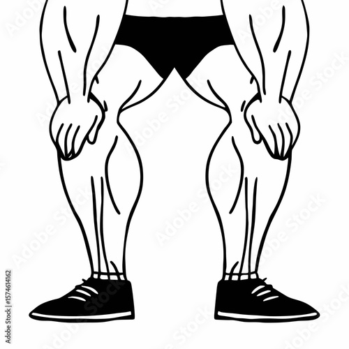 Muscular legs flexing on a white background bodybuilder muscles