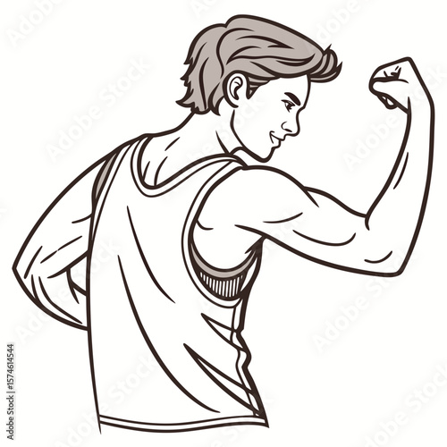 Muscular man flexing arm in tank top bicep