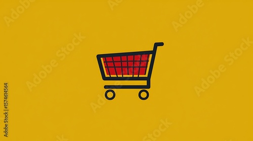 Simple shopping cart graphic on a yellow background.