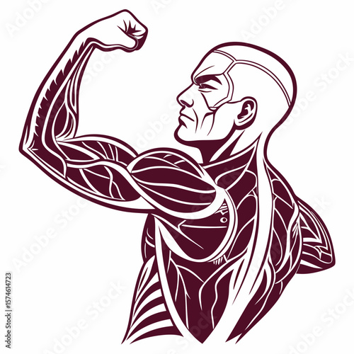 Muscular man flexing arm showing veins bodybuilder muscle
