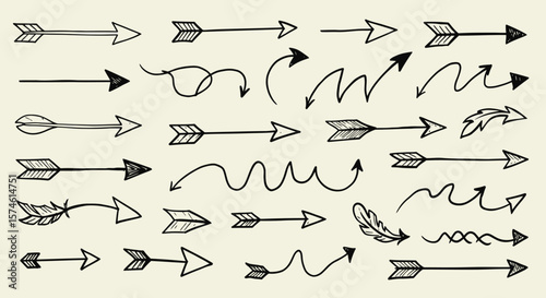 HandDrawn Arrow Collection Diverse Styles and Directions in Black Ink.
