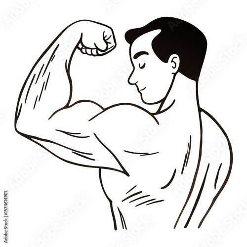 Muscular man flexing triceps bodybuilder muscle