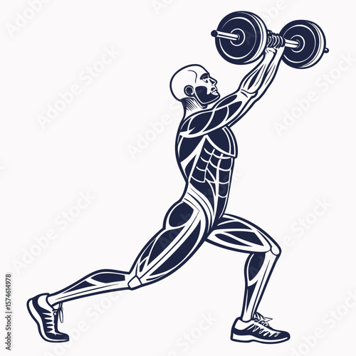 Muscular man lifting dumbbell over head bodybuilder weightlifting