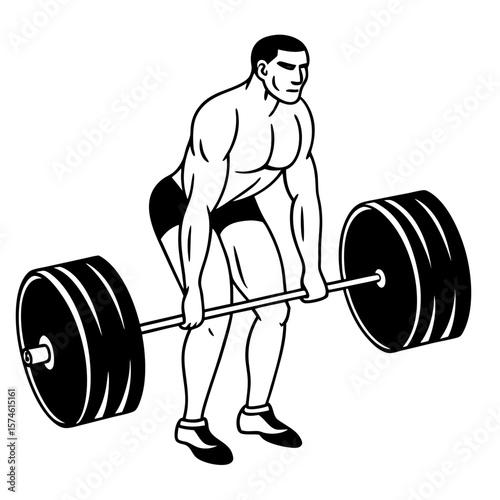 Muscular man performing deadlift with barbell bodybuilder weightlifting