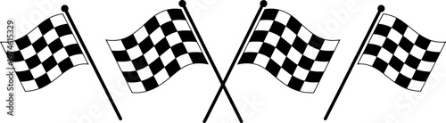 Checkered flags waving black white racing finish line sport vector
