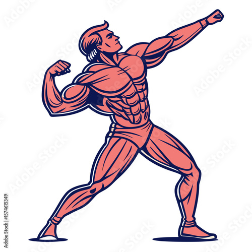 Muscular man posing with defined physique bodybuilding fitness