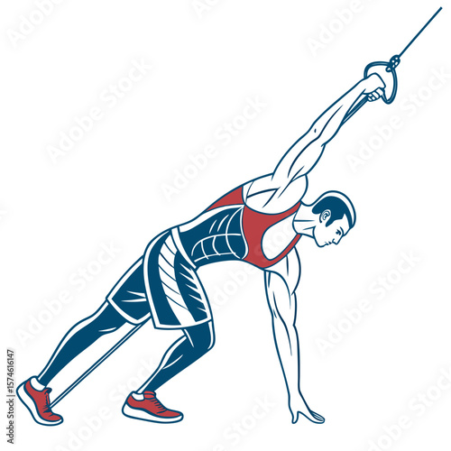 Athletic man performing chest exercise with cable machine athlete bodybuilder