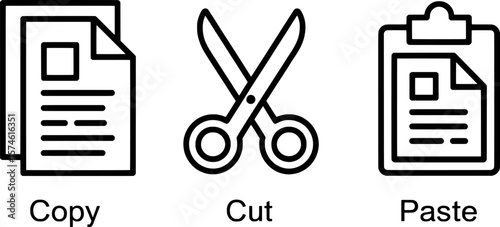Copy Cut Paste Icons Document Scissors Clipboard vector