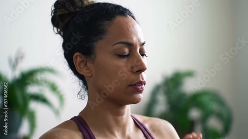 Serene Woman Practicing Yoga in Bright Room