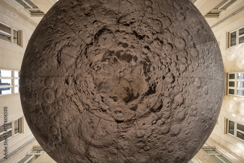 The huge fake moon in a courtyard in central Budapest
