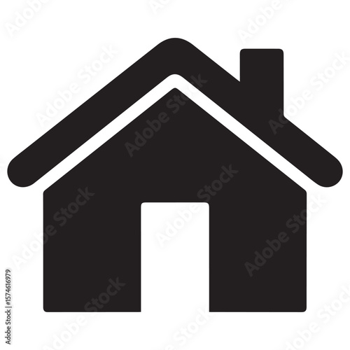 Simple black house icon with a pitched roof and a doorway against a white background