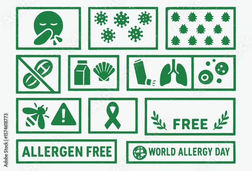 World Allergy Day Allergen Free Health Awareness Medical Icon Set