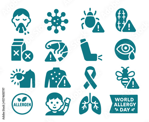 World Allergy Day Icons Symptoms Health Awareness Medical Graphic