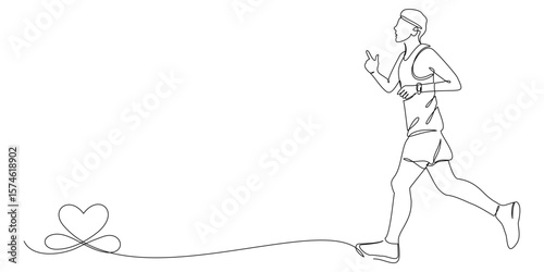continuous line drawing of energetic man running.healthy sports training concept 1