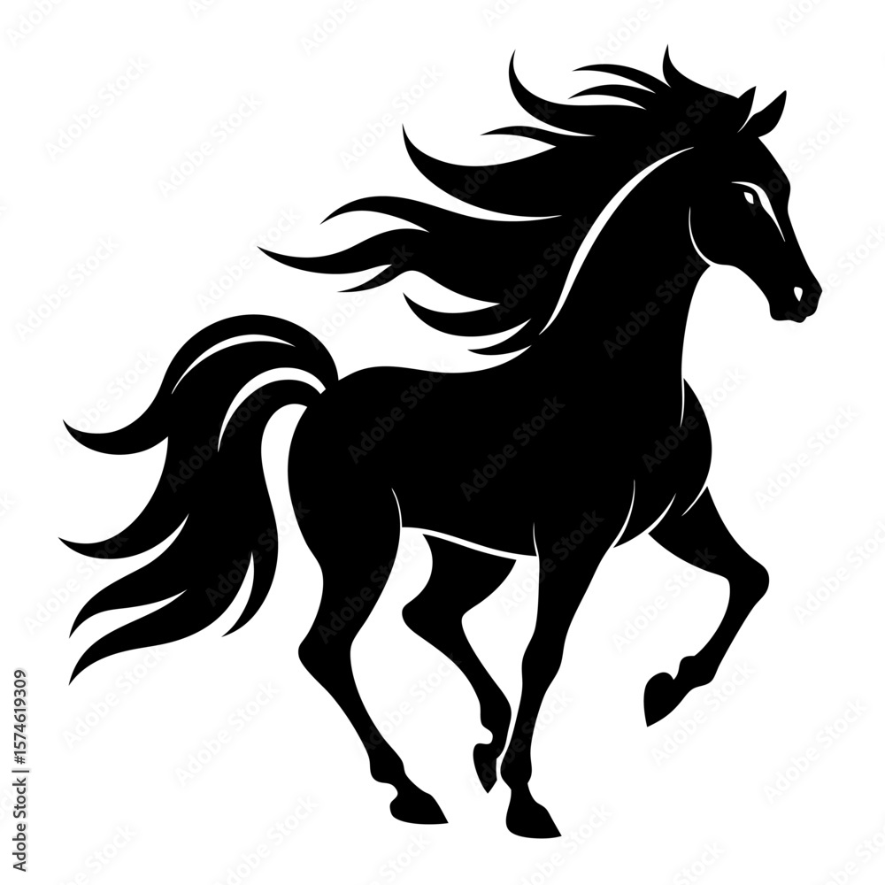 Obraz premium Majestic black horse silhouette with a flowing mane and tail