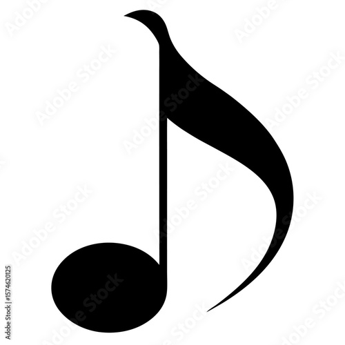 Simple black silhouette of a musical note with a smooth curve
