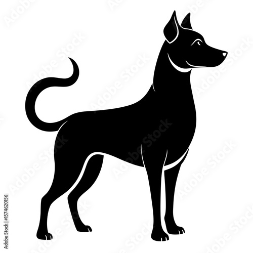 Joyful black dog silhouette with a happily wagging tail