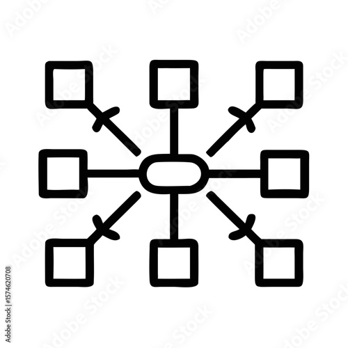 Simple black silhouetted diagram with futuristic layout and transparent background