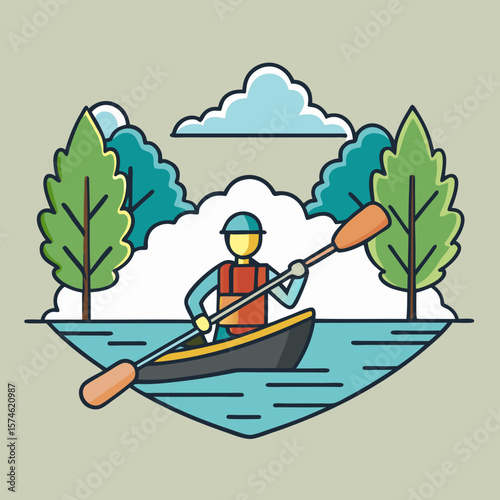 Person kayaking on calm water, surrounded by trees, for travel blogs