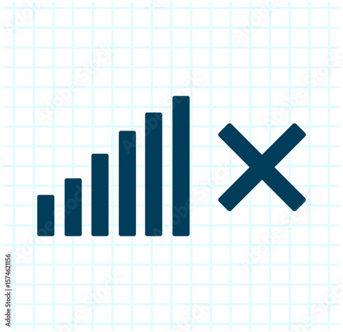  Signal strength icon with an X symbol indicating no connection or signal loss.