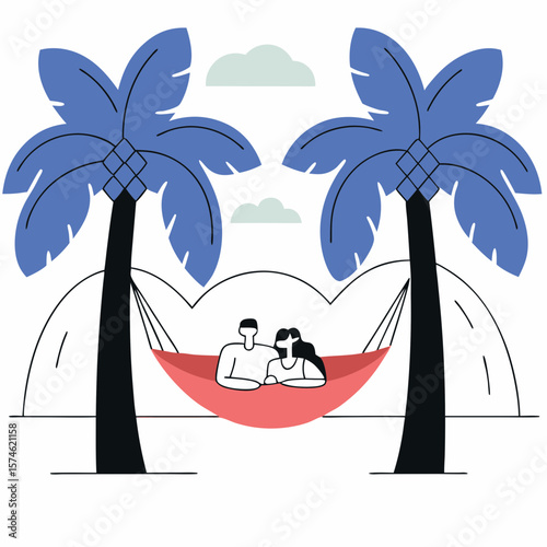 Couple relaxing in hammock, tropical beach scene, for travel brochures