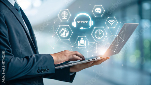 Digital Customer Support, AI Virtual Assistant, Tech Service Interface, Innovation Communication, Online Helpdesk, Business Technology, Smart Solutions, Remote Service Tools