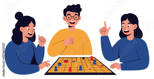 Friends enjoying a board game with laughter and excitement at a table