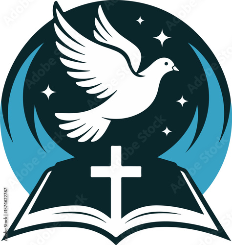 Dove, a cross, and an open bible. The dove symbolizes peace and the Holy Spirit transparent png vector