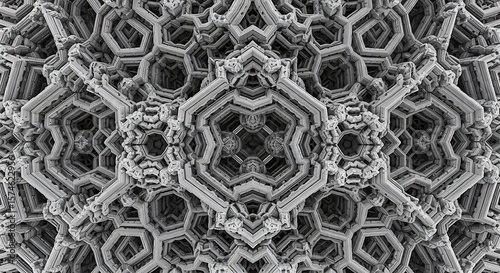 Intricate Geometric Pattern Monochromatic 3D Kaleidoscopic Design