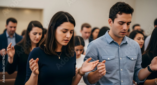Group Praying Together in Church Service