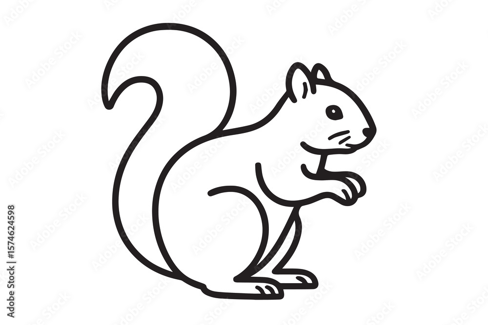A black and white vector of a squirrel, drawn with bold black outlines highlighting its fluffy tail, small paws, and alert, curious expression.
A black and white vector of a squirrel, drawn with bold black outlines highlighting its fluffy tail, small paws, and alert, curious expression.