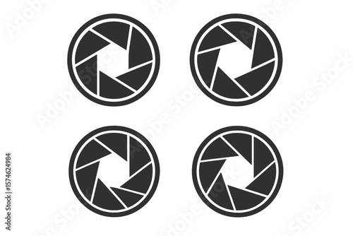 Camera aperture icons showcasing various stages of opening and closing in a simple and modern design style
