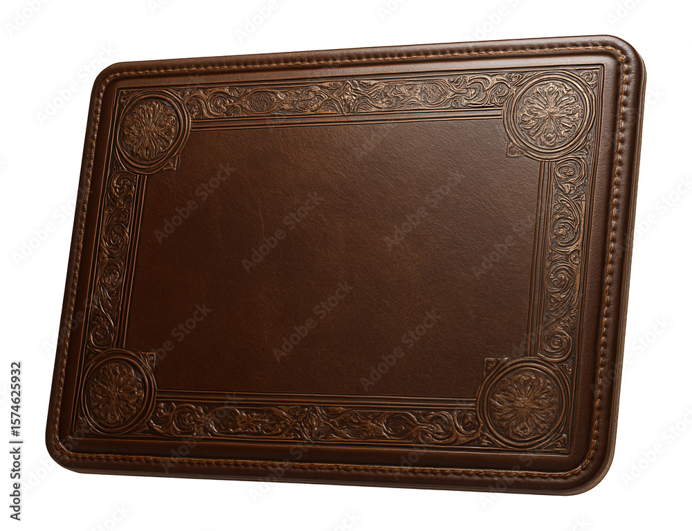 Fototapeta premium Antique-style leather card mat with embossed detailing for vintage card collections