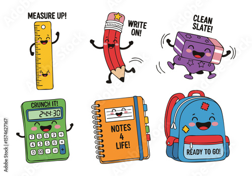 Cute School Supplies Cartoon Characters: Perfect for Back to School Designs