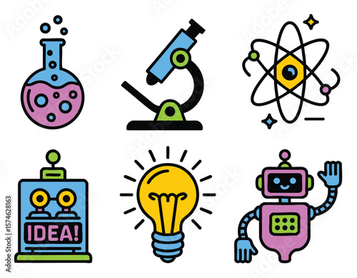 Science, Technology, Engineering, Art, Math (STEAM) Icons: Pixel Art Illustrations for Education