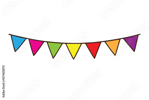 A colorful vector of birthday pennant flags arranged in a festive pattern, perfect for party decorations, banners, or celebration-themed graphic projects.

