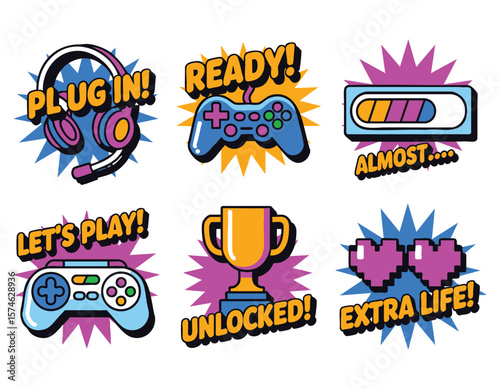 Pixel Art Gaming Icons: Retro Game Controller, Headset, and More!