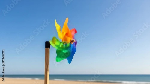 Colorful Pinwheel Dancing on a Sunny Beach Day