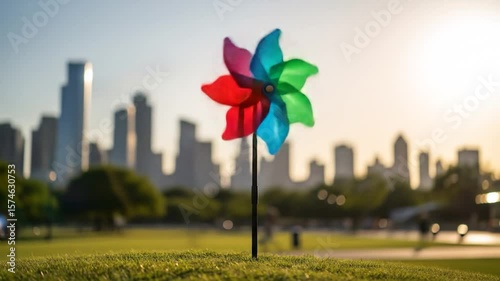 Colorful Pinwheel in a City Park at Sunset