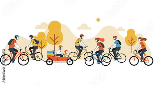 Group of cyclists enjoying a ride in a park setting with autumn trees