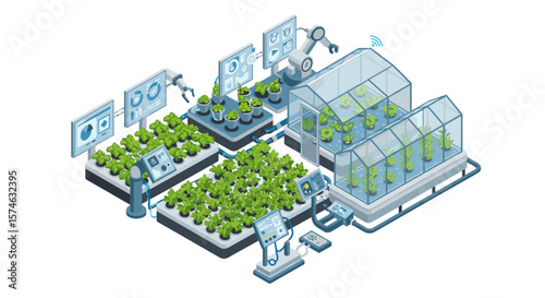Isometric smart farming technology with robotic automation in greenhouse