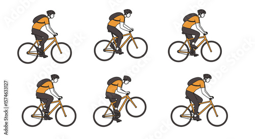 Cyclist in motion: animated series of a bicyclist riding
