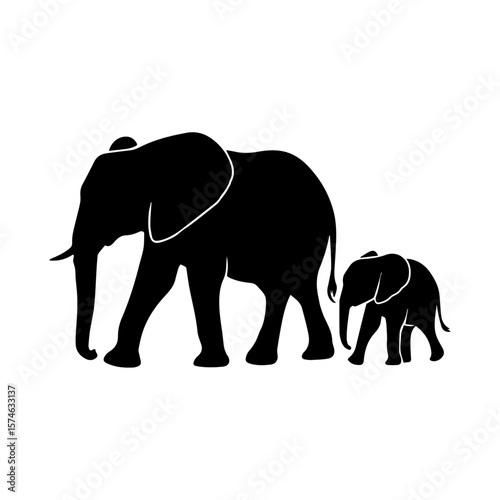Mother Elephant and Baby Calf Silhouette