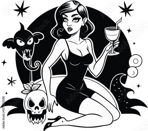 Glamorous woman with spooky elements retro pinup