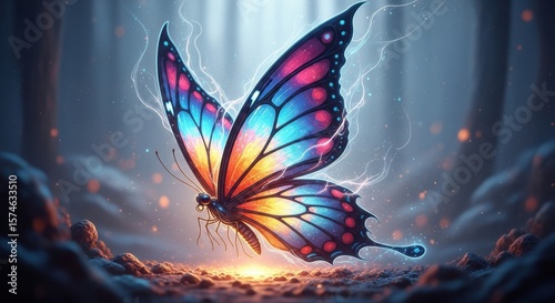 Magical Butterfly Emerges From a Dark Enchanted Forest During a Storm