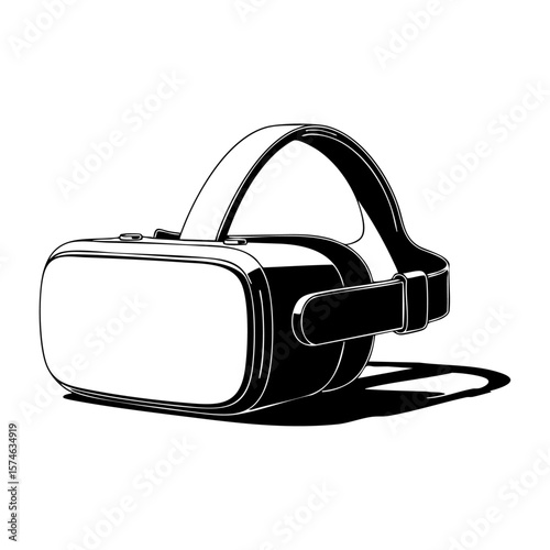 Minimalist black and white illustration of a virtual reality headset